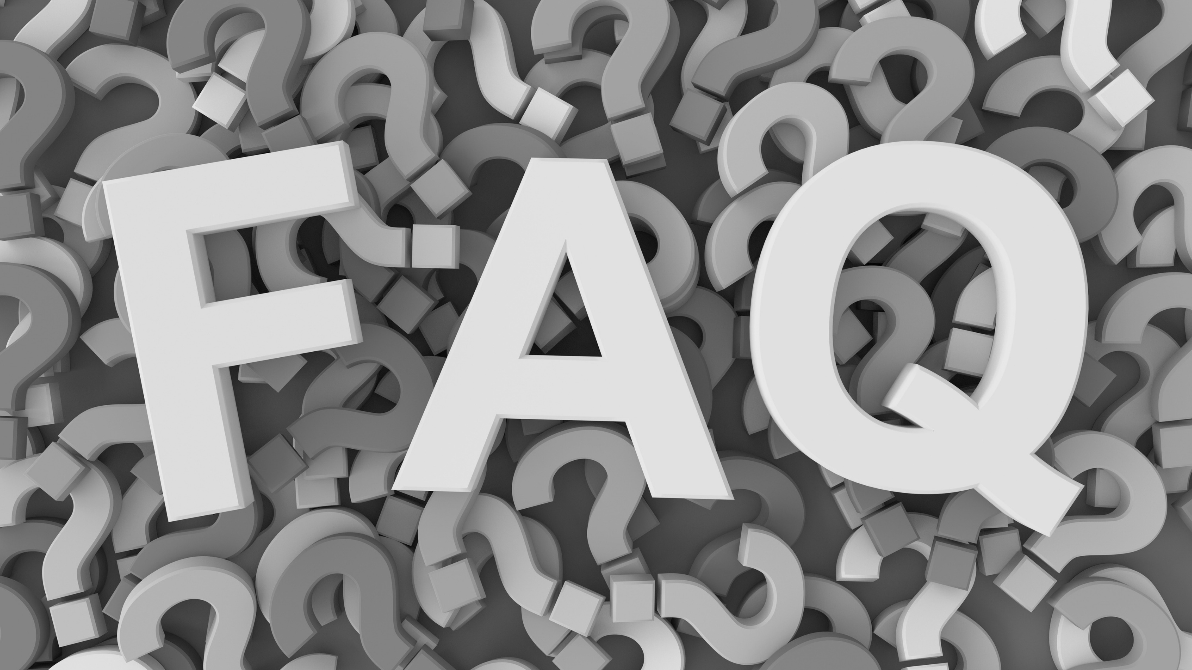 立体クエスチョンマークとFAQの文字イラスト
